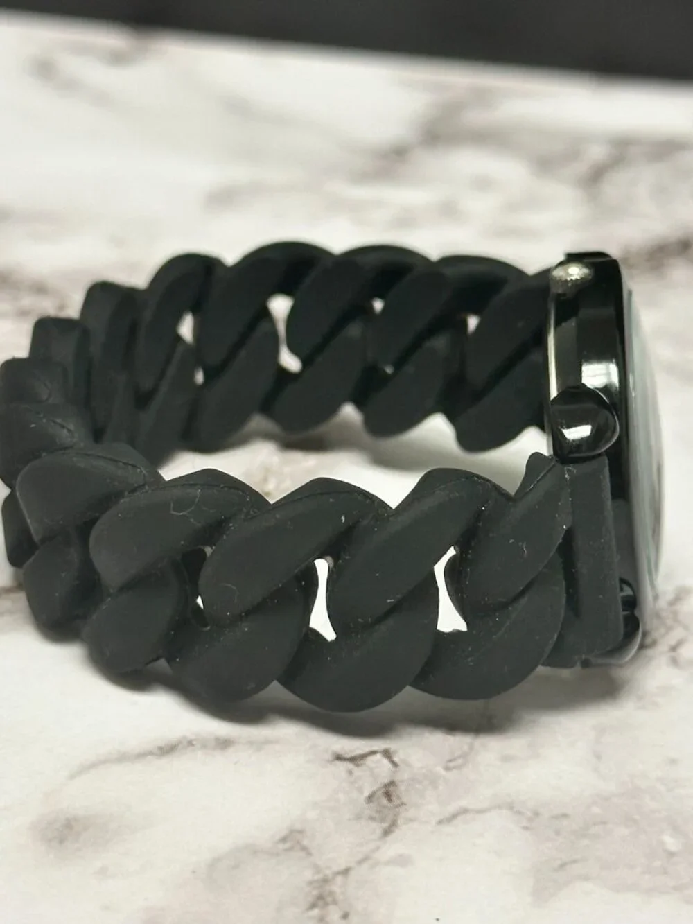 3/$30 New York & Company Watch Women Silver Tone Black Chunky Stretch Band